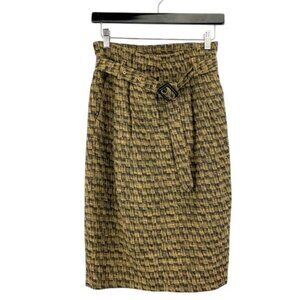 Burberry Womens Tweed Skirt Belted Waist Size 2 Brown & Black Cotton & Silk Blen
